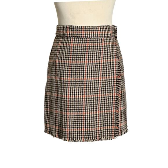 Urban Outfitters orange black houndstooth wrap mini skirt size Small - Picture 8 of 14